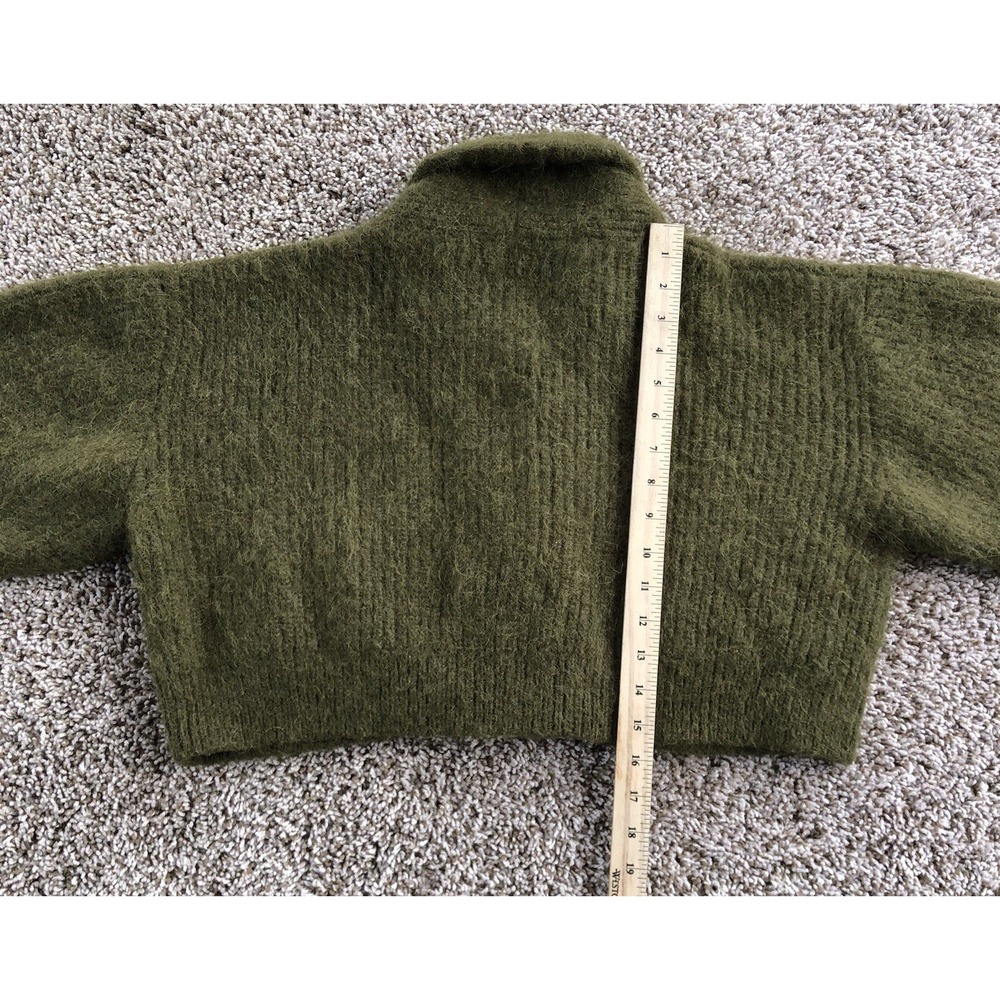 Ozma Of California Cropped Cardigan Sweater Womens XS Olive Green Baby Alpaca - Picture 8 of 10